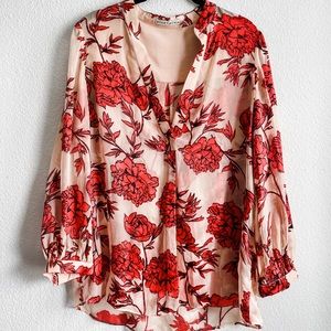 Alice + Olivia Sheila Blouson Sleeve Henley Top Size L